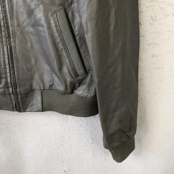 Vintage Members Only Jacket Mens 46 Gray Leather Bomber Moto Epaulets 80s - Picture 9 of 16